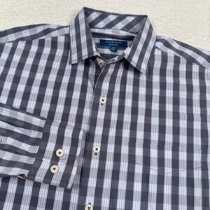 Cole Haan Grand OS Shirt Mens Medium Button Up Long Sleeve‎ Plaid Gray Blue